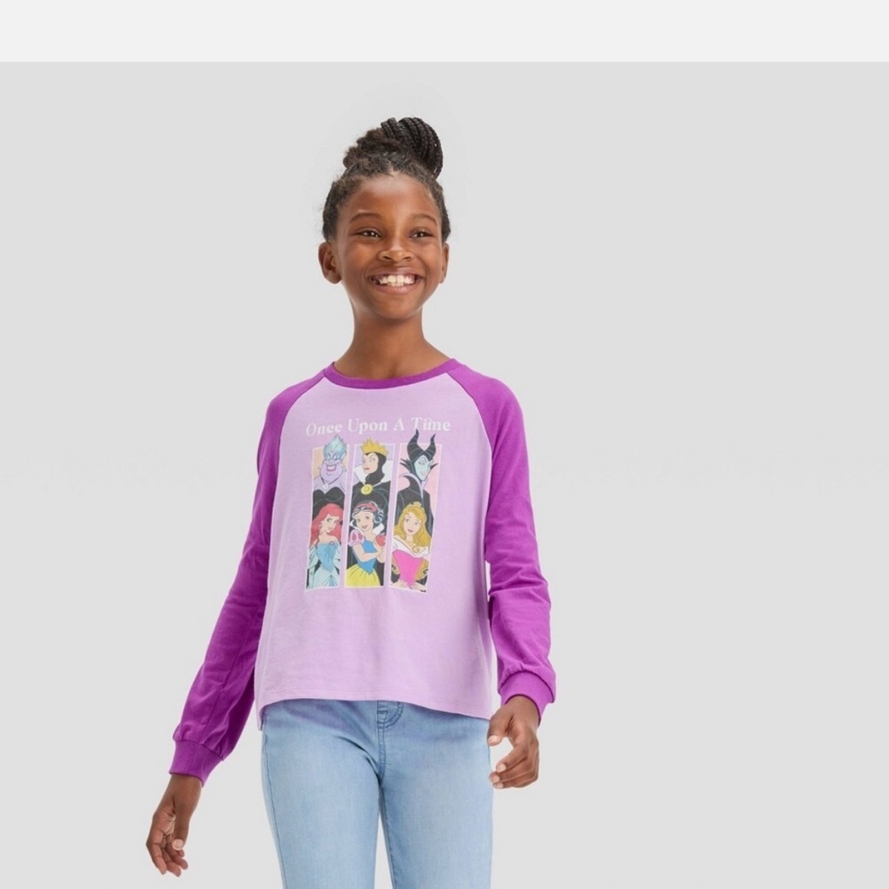 Disney Princess‎ Girls Size 8 Purple Pink Raglan Graphic Long Sleeve Tee NWT